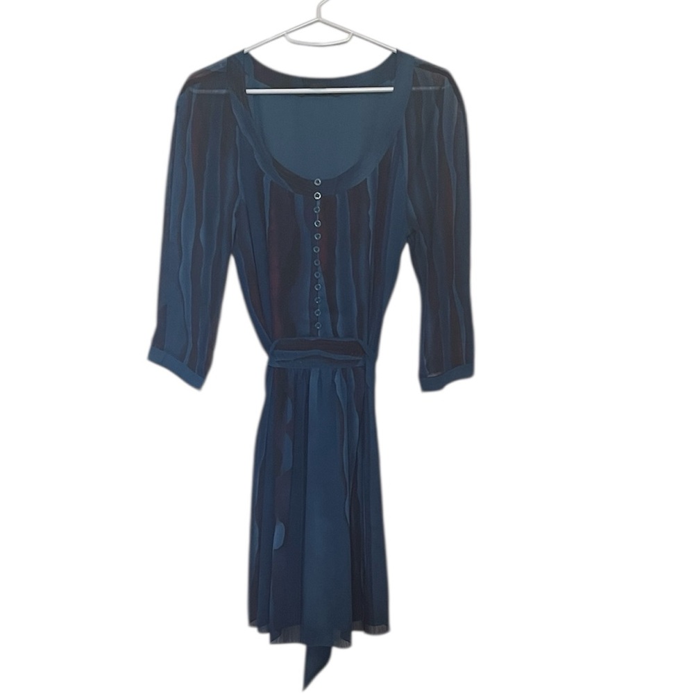 Armani Exchange Women's Navy Blue Sheer Stripe Button-Front Dress